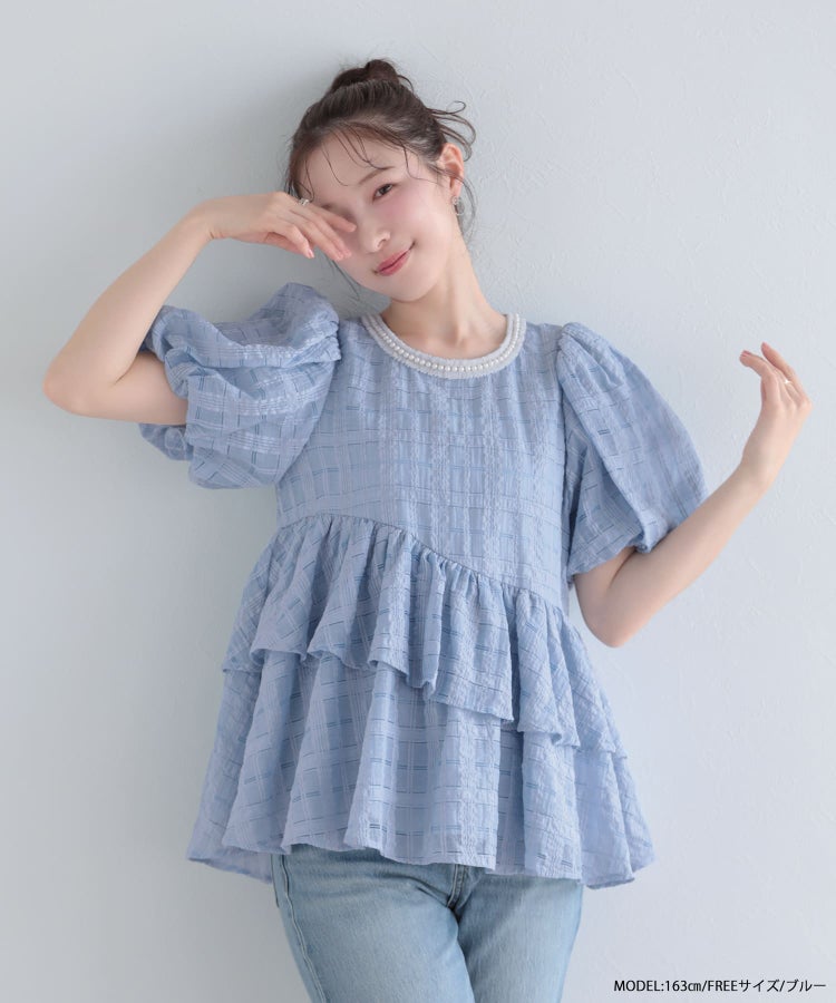 シアーチェックパールネックレストップス【宅配便】 | Fit more