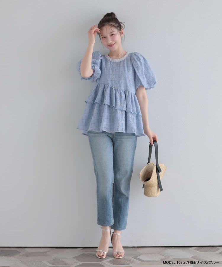 シアーチェックパールネックレストップス【宅配便】 | Fit more