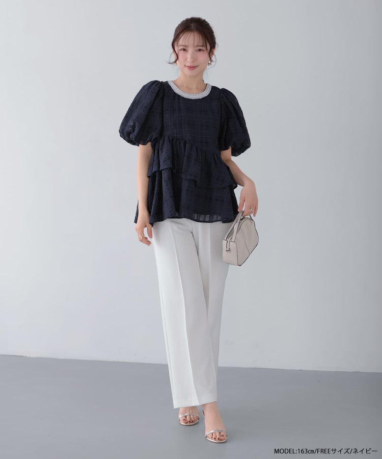 シアーチェックパールネックレストップス【宅配便】 | Fit more