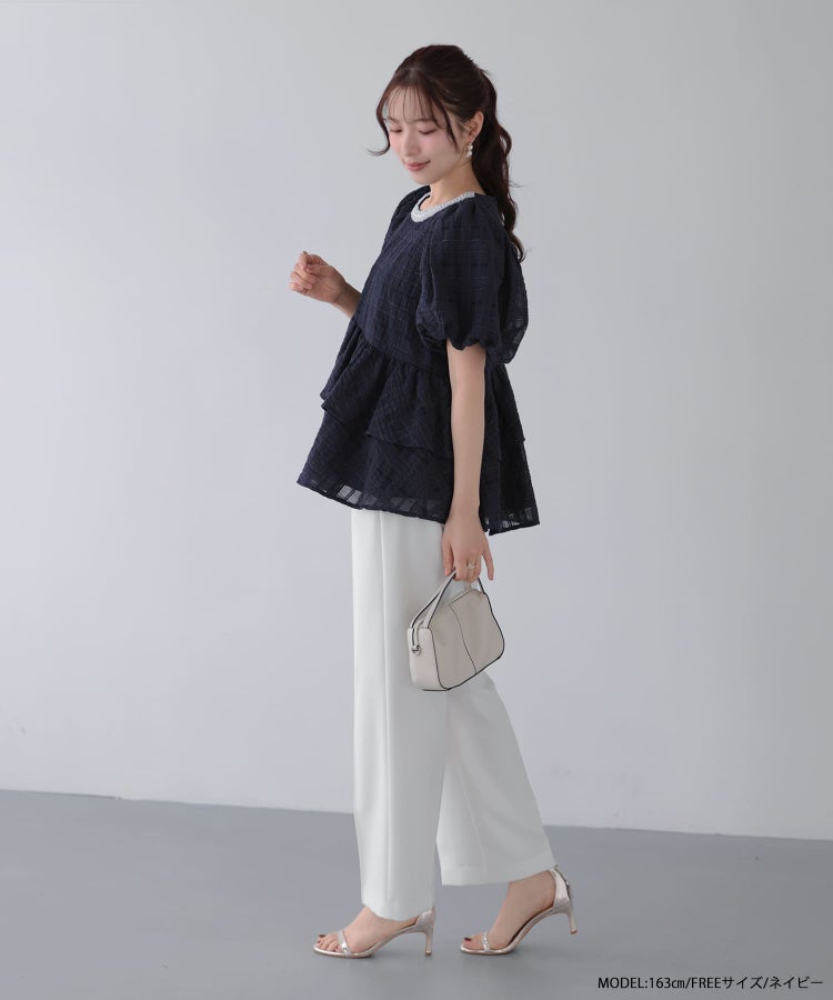 シアーチェックパールネックレストップス【宅配便】 | Fit more