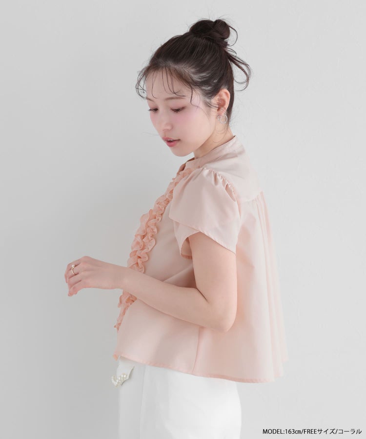 ドットフリルチューリップスリーブショート丈ブラウス【宅配便】 | Fit 