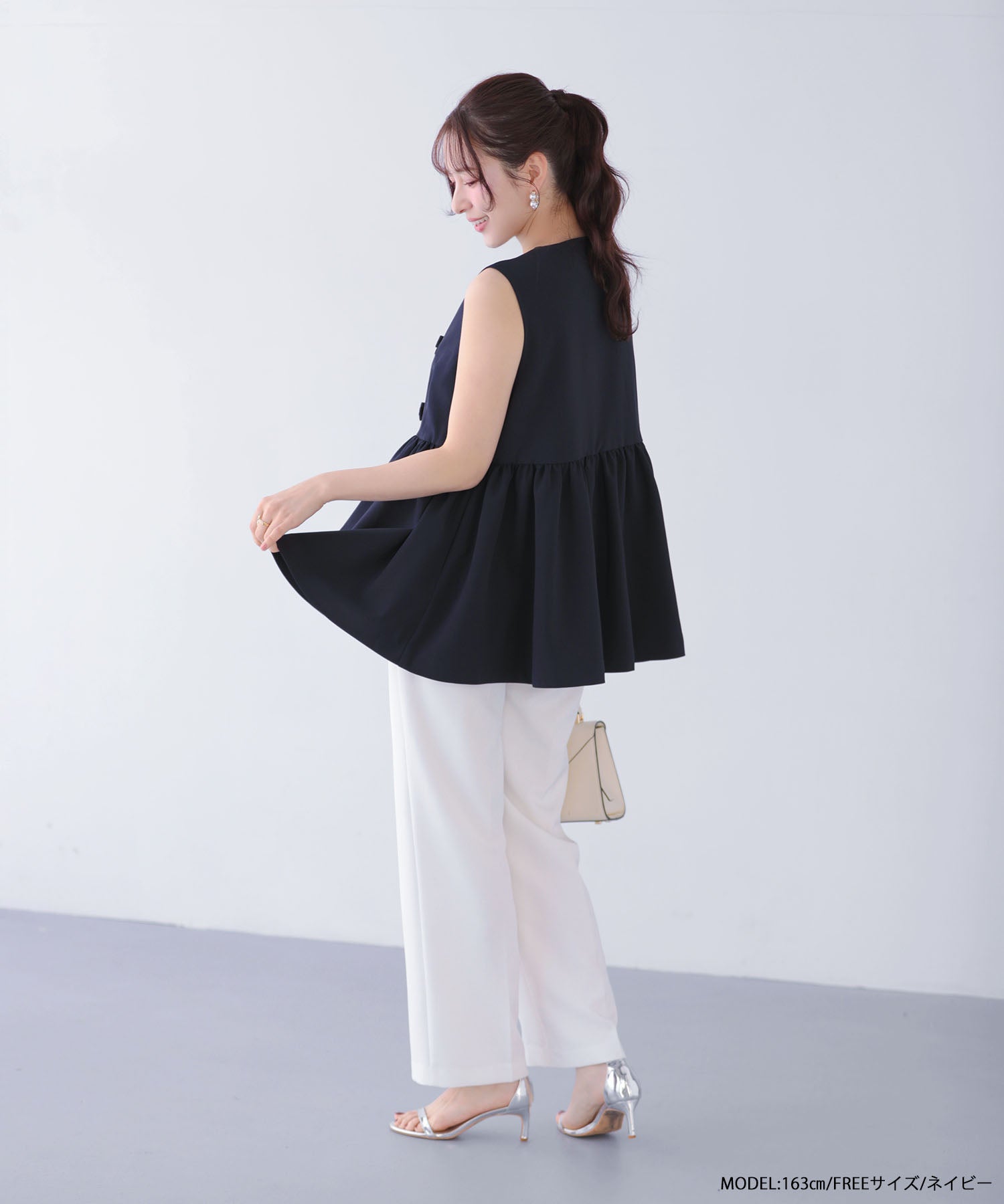 fitmore   リボン　ジレ フロントリボンペプラムジレ【宅配便】 | Fit more