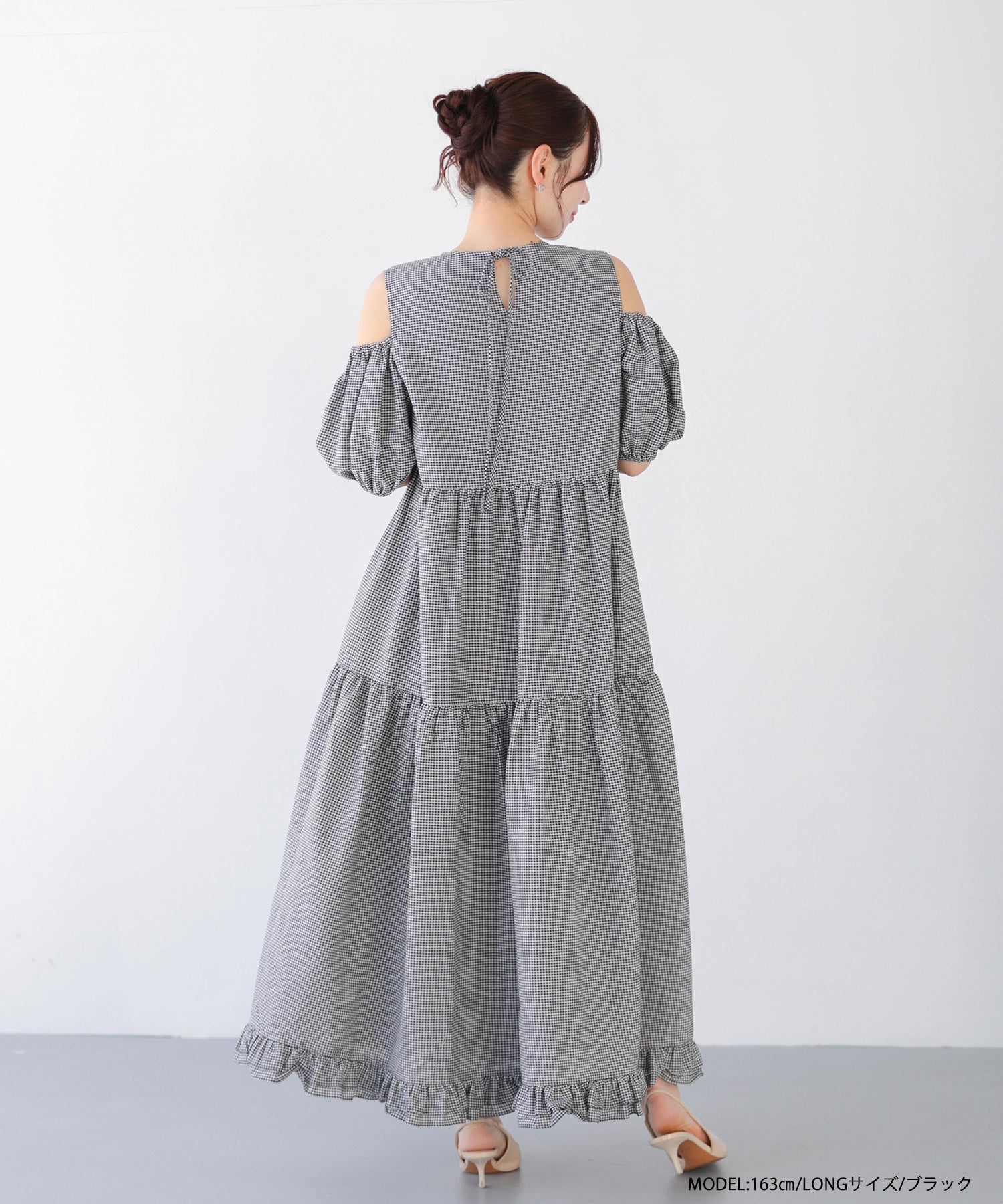 HAPPYSET対象商品】【A会場】ギンガムオープンショルダーワンピース