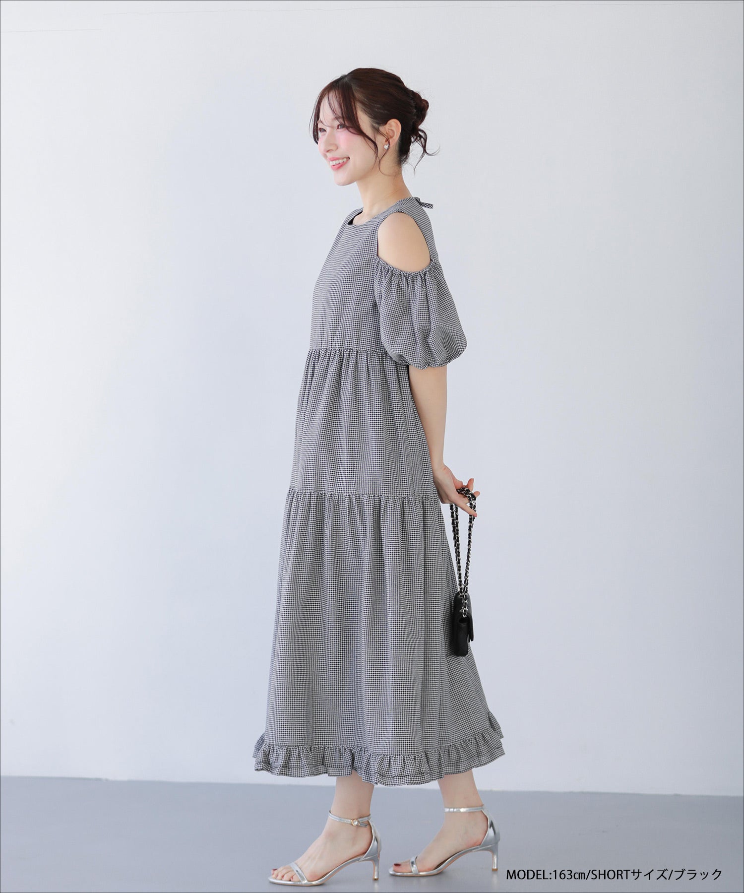 HAPPYSET対象商品】【A会場】ギンガムオープンショルダーワンピース
