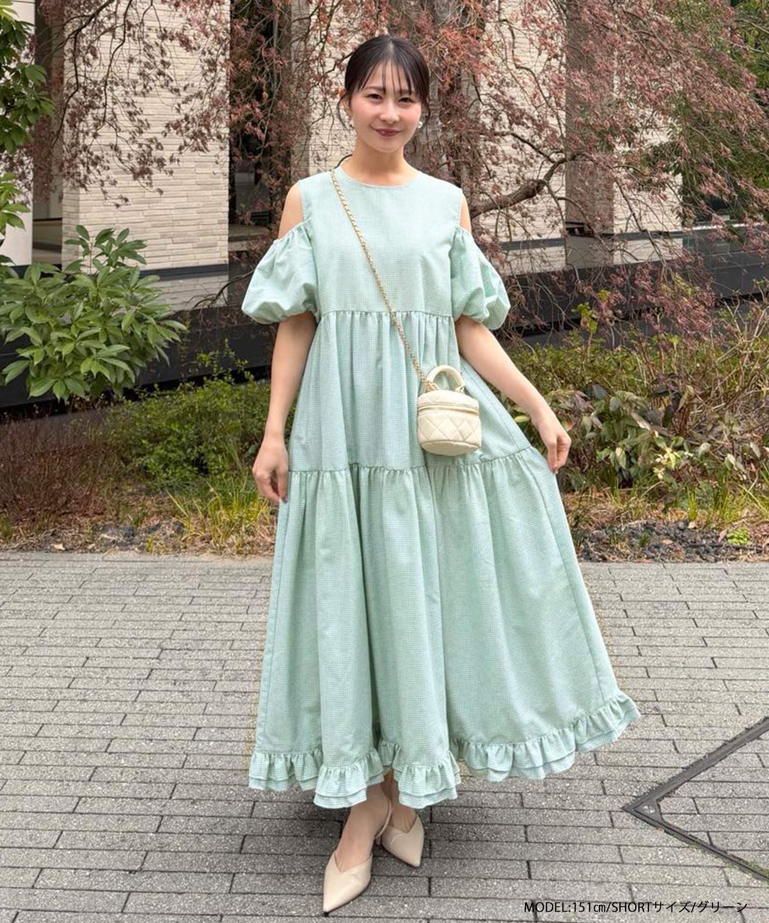 HAPPYSET対象商品】【A会場】ギンガムオープンショルダーワンピース