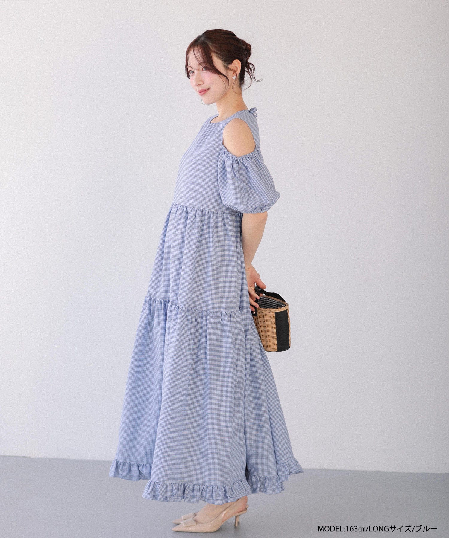 HAPPYSET対象商品】【A会場】ギンガムオープンショルダーワンピース