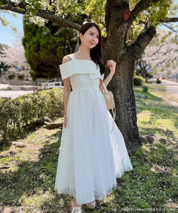 ayu＆kanaコラボ！オープンショルダーチュールワンピース【即納 