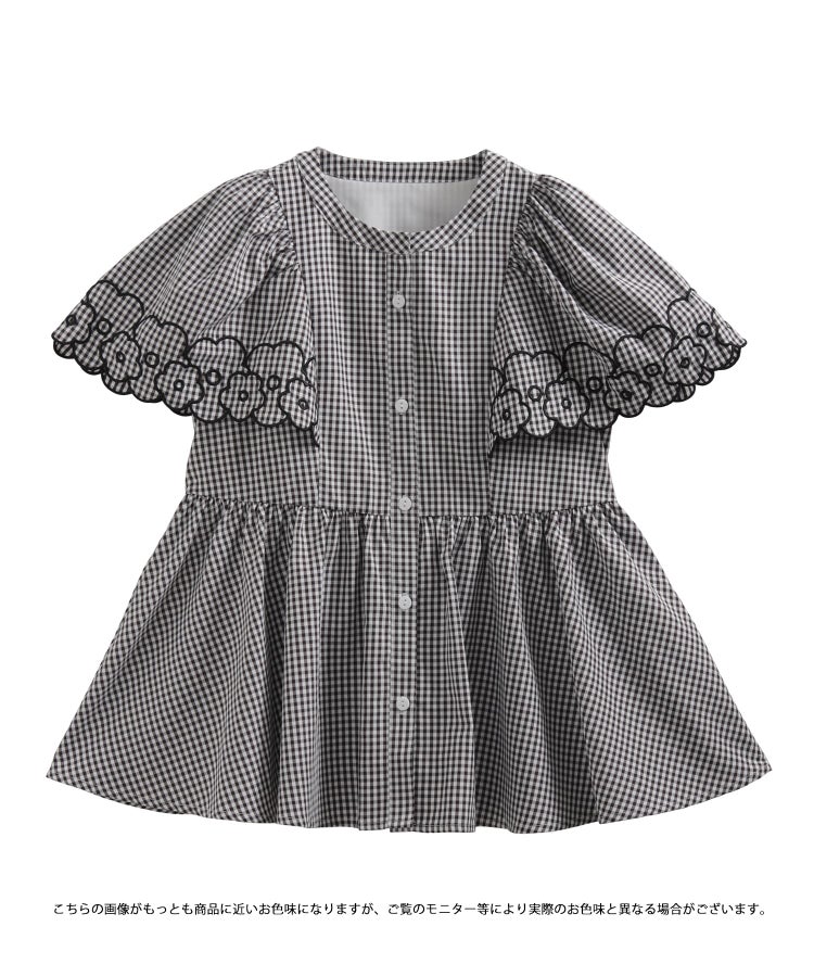 フラワー刺繍スカラップ袖フレアトップス【宅配便】 | Fit more