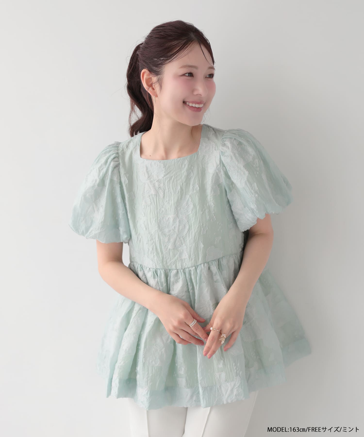 シアーフラワー袖バルーントップス 【即納】【宅配便】 | Fit more
