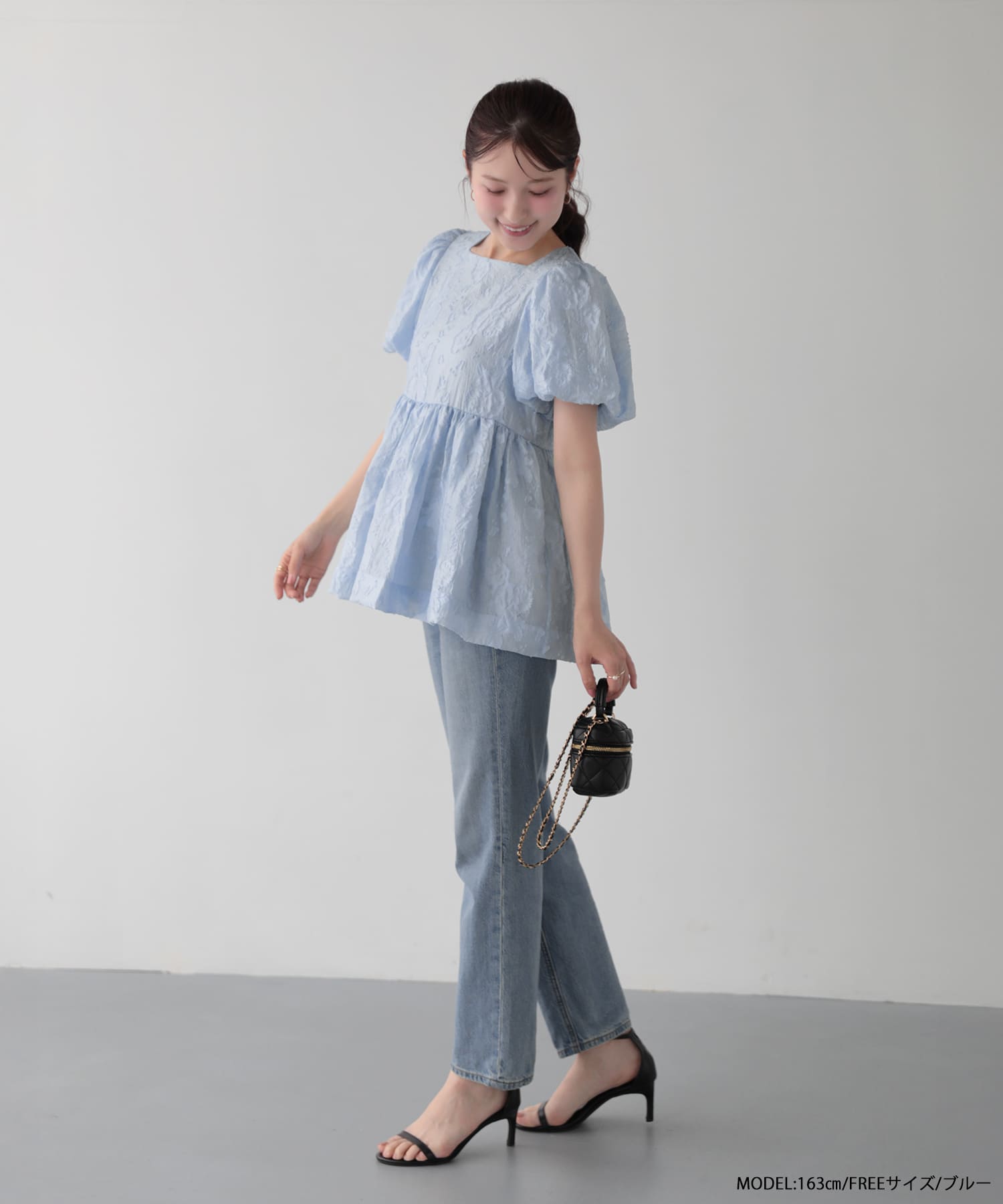 fitmoreシアーフラワー袖バルーントップス　グリーン シアーフラワー袖バルーントップス 【即納】【宅配便】 | Fit more