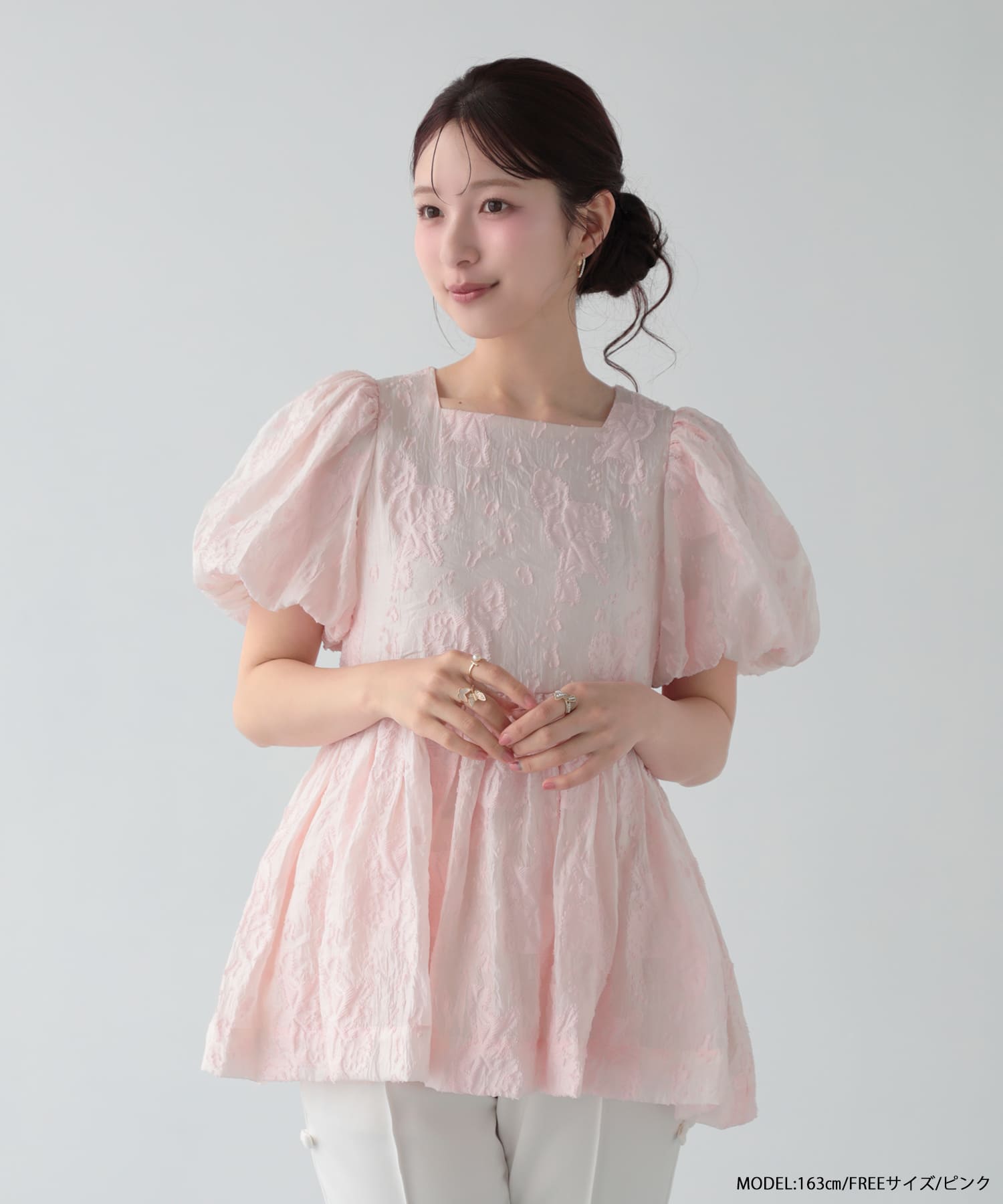 シアーフラワー袖バルーントップス 【即納】【宅配便】 | Fit more