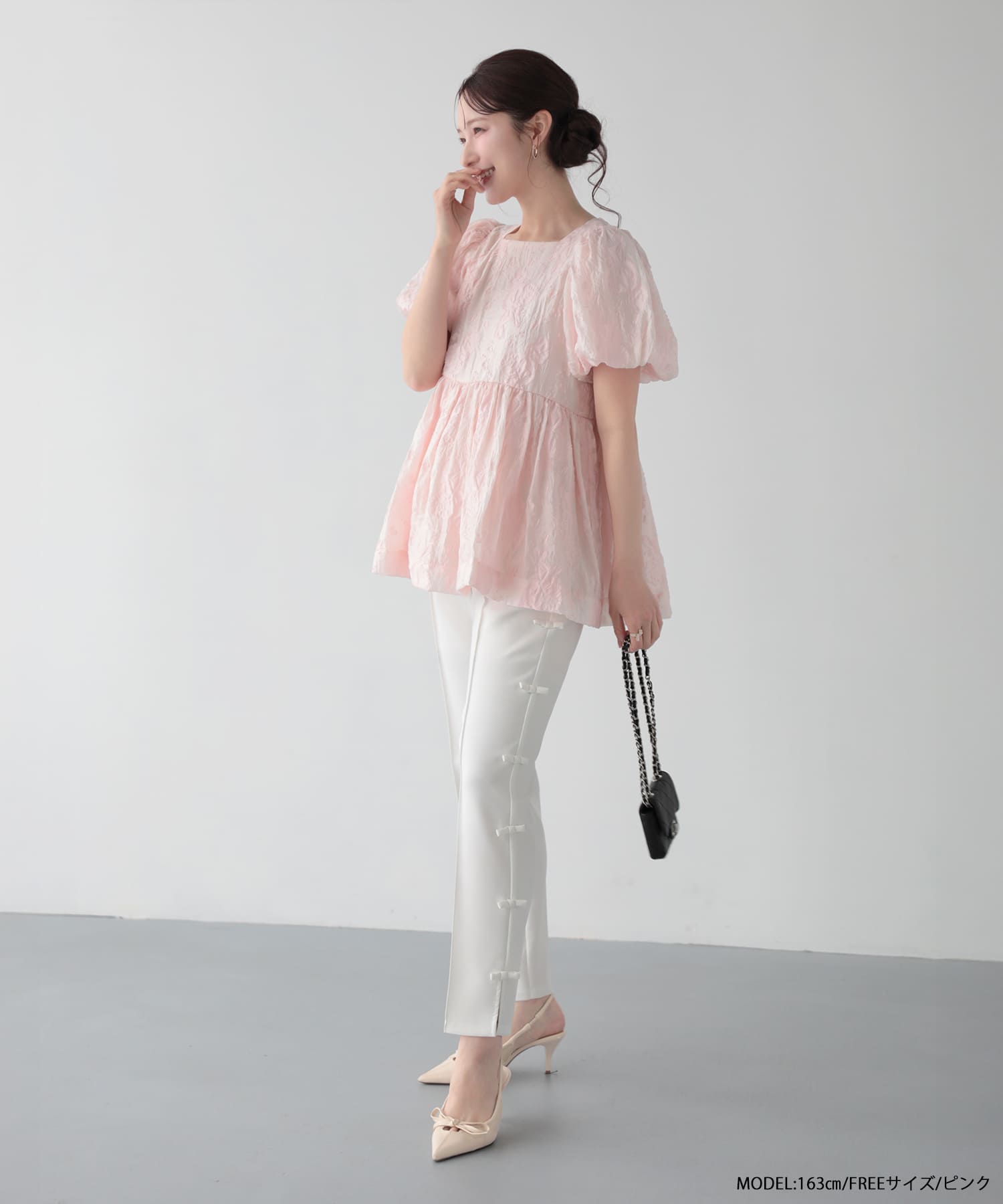OBLI オブリ バルーントップス シアーフラワー袖バルーントップス 【即納】【宅配便】 | Fit more