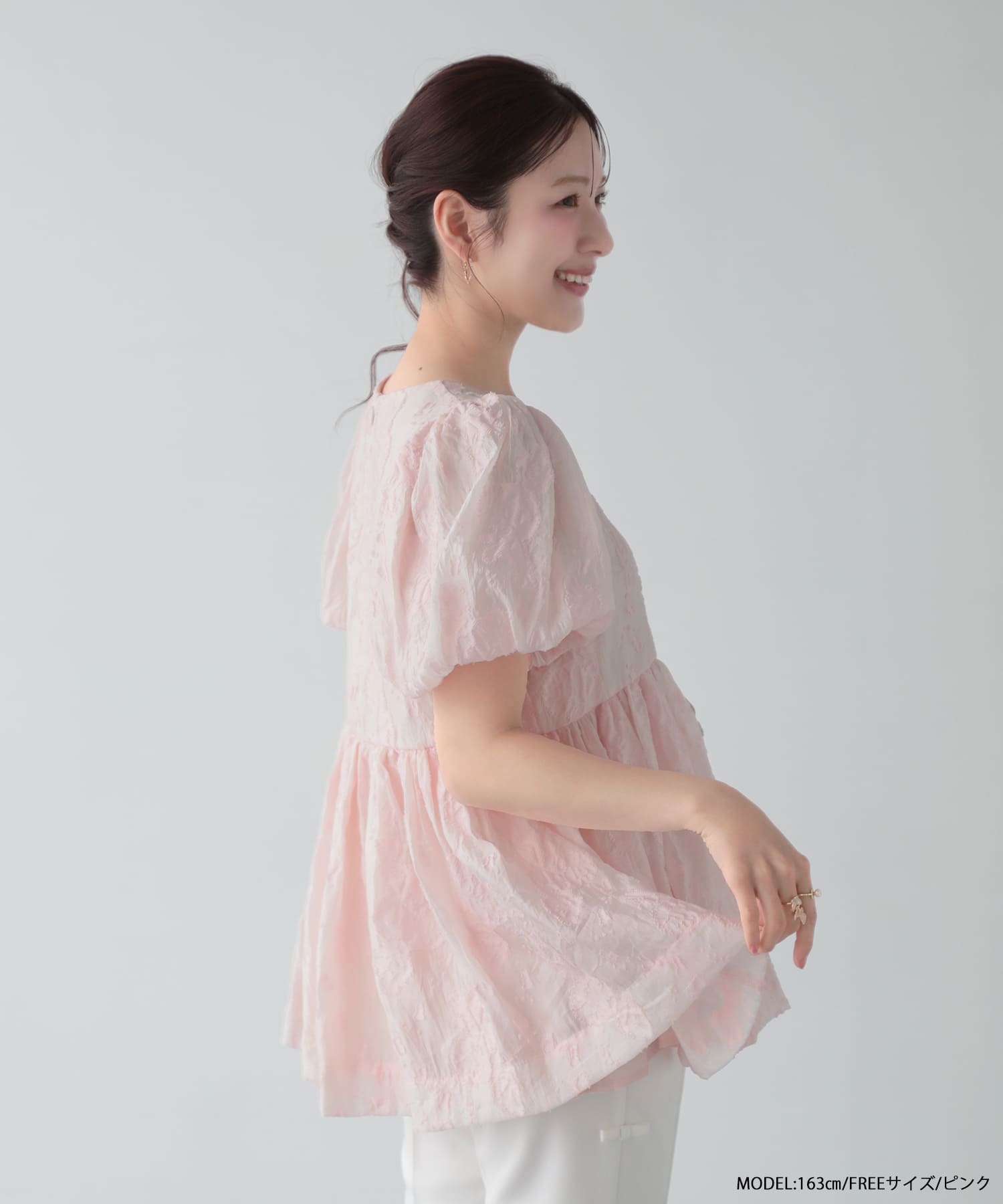 シアーフラワー袖バルーントップス 【即納】【宅配便】 | Fit more