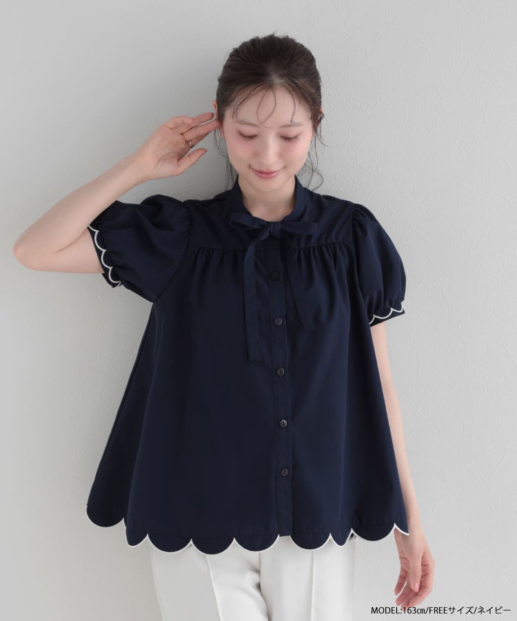 裾スカラップリボンブラウス 【予約7/7～順次発送】【宅配便】 | Fit more