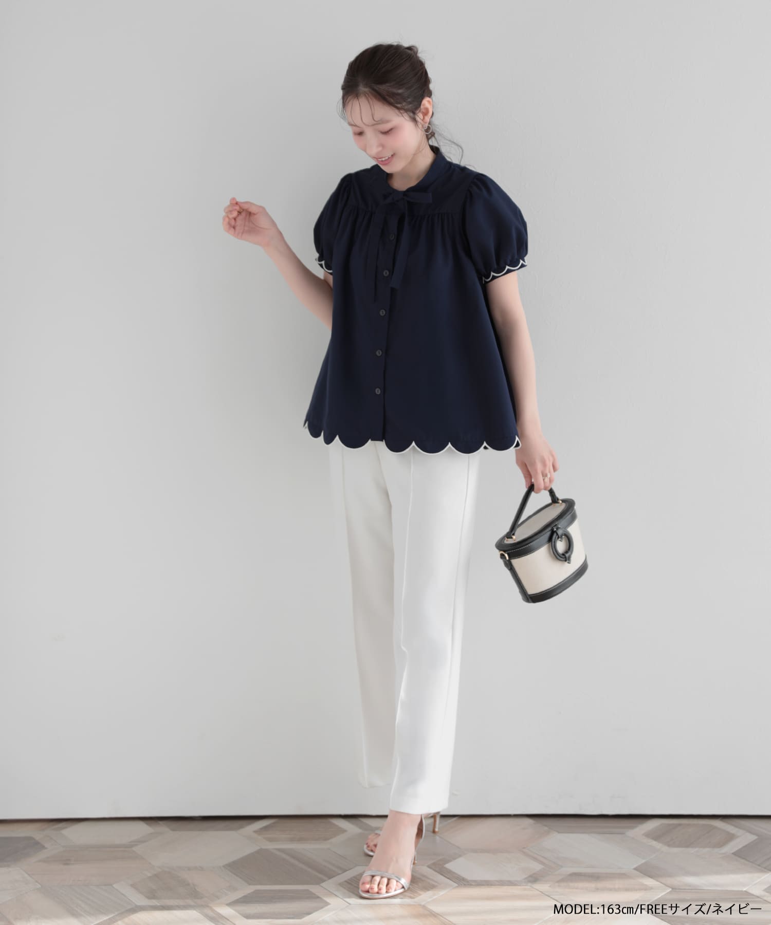 裾スカラップリボンブラウス 【予約7/7～順次発送】【宅配便】 | Fit more