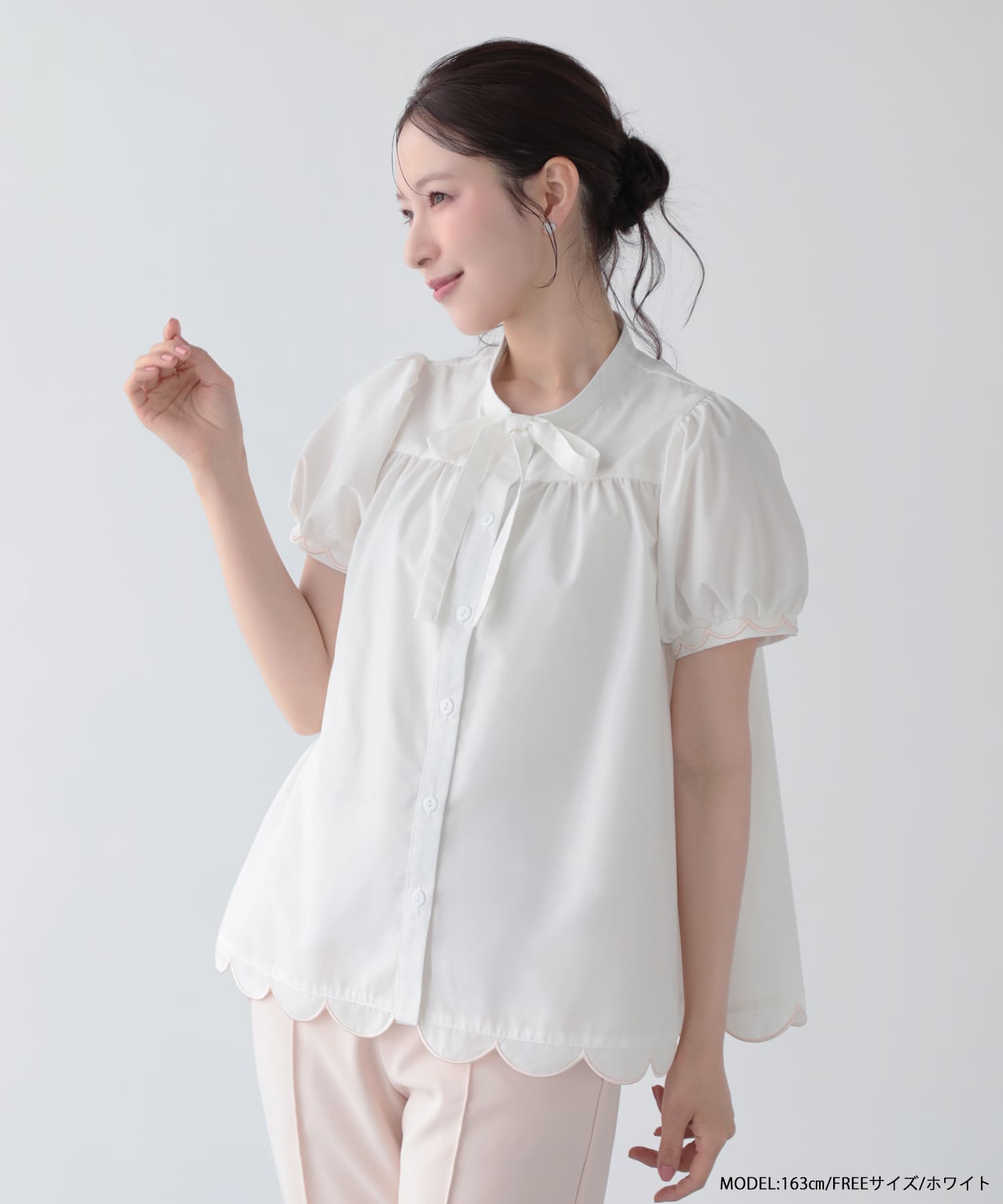 裾スカラップリボンブラウス 【予約7/7～順次発送】【宅配便】 | Fit more