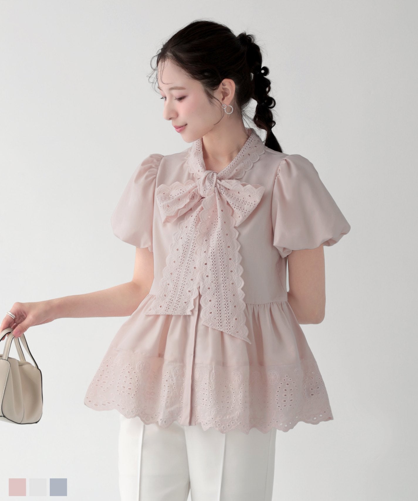 フィットモア♡完売♡刺繍ダブルカラーレイヤードロングスリーブトップス 刺繍ダブルカラーレイヤードロングスリーブトップスHAPPYSET対象商品