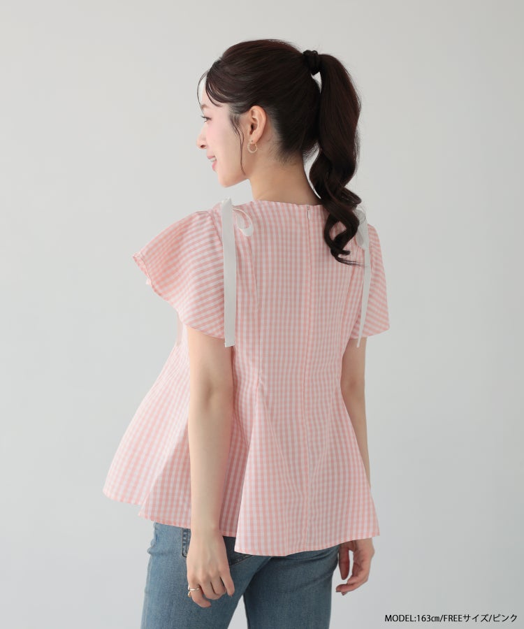 ショルダーリボンギンガムAライントップス【宅配便】 | Fit more