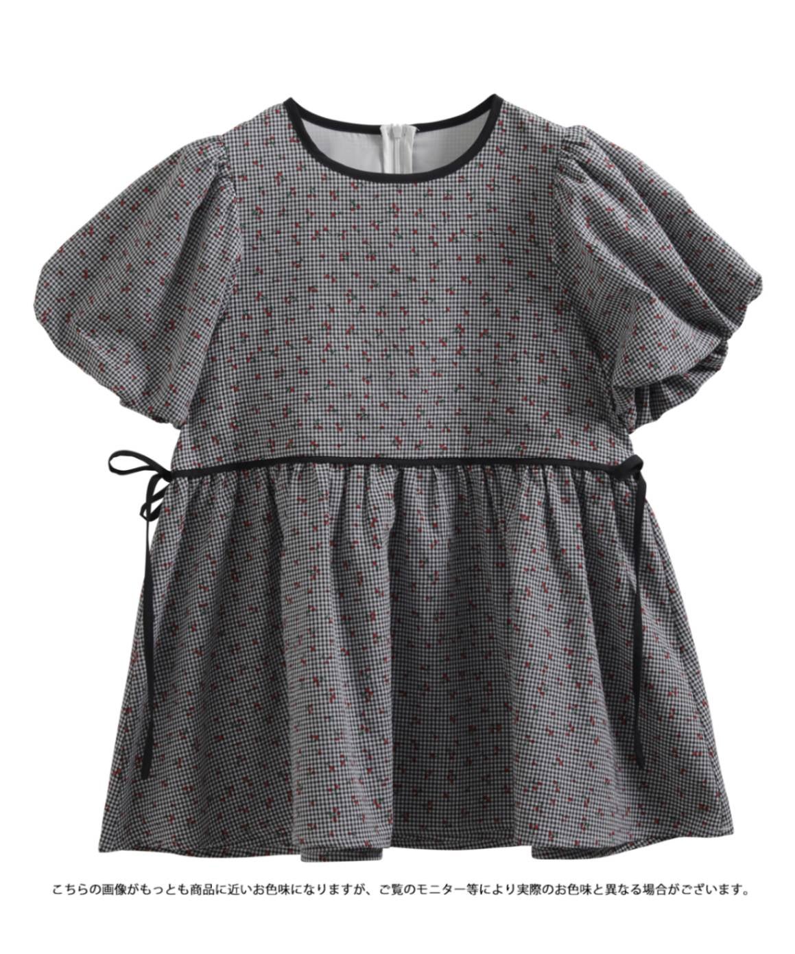 Fit more バルーン袖チェリーチェックぺプラムトップス バルーン袖チェリーチェックペプラムトップス【宅配便】 | Fit more