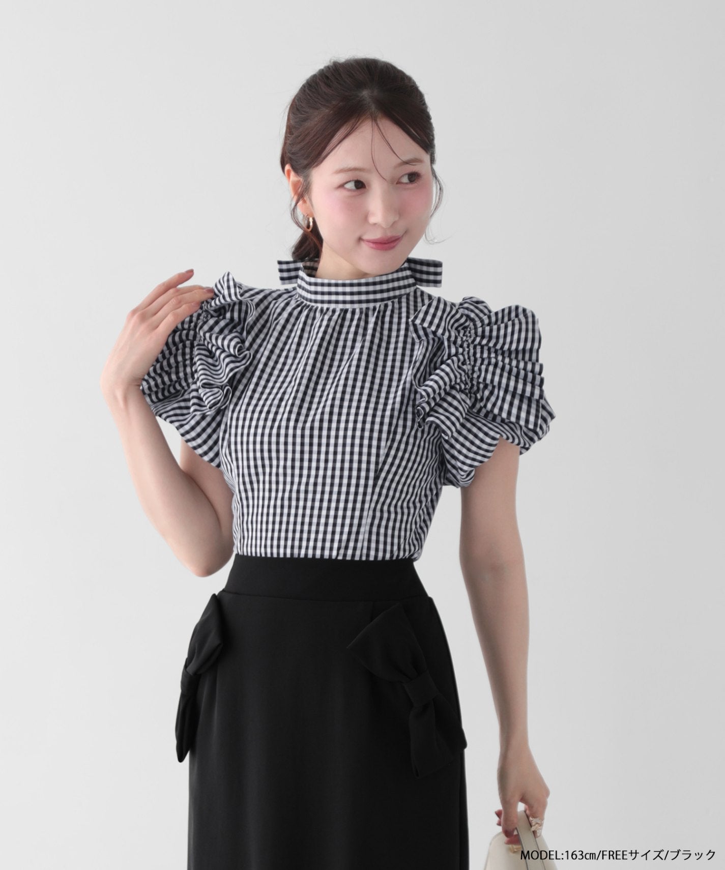 花城さあやコラボ ！ボリュームフリルスリーブギンガムブラウス【予約7