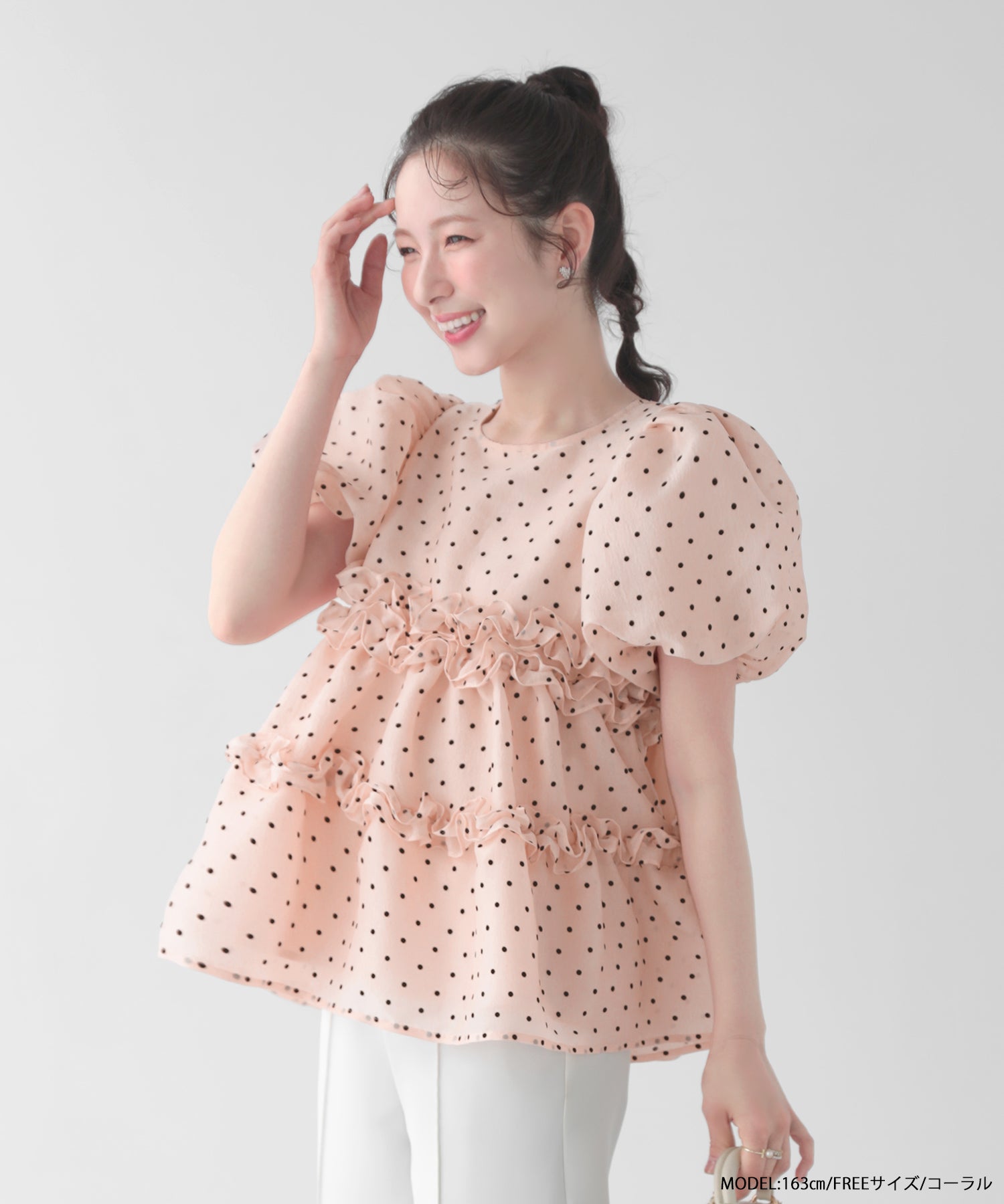 fitmore ドットシアーオーガンジーペプラムトップス ドットシアーオーガンジーペプラムトップス【宅配便】 | Fit more