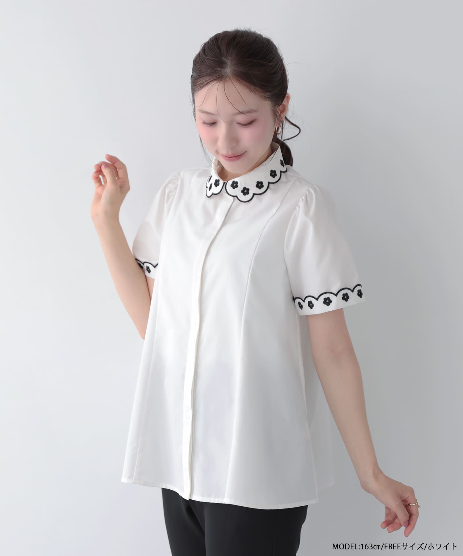 スカラップ刺しゅう襟ブラウス【即納】【宅配便】 | Fit more