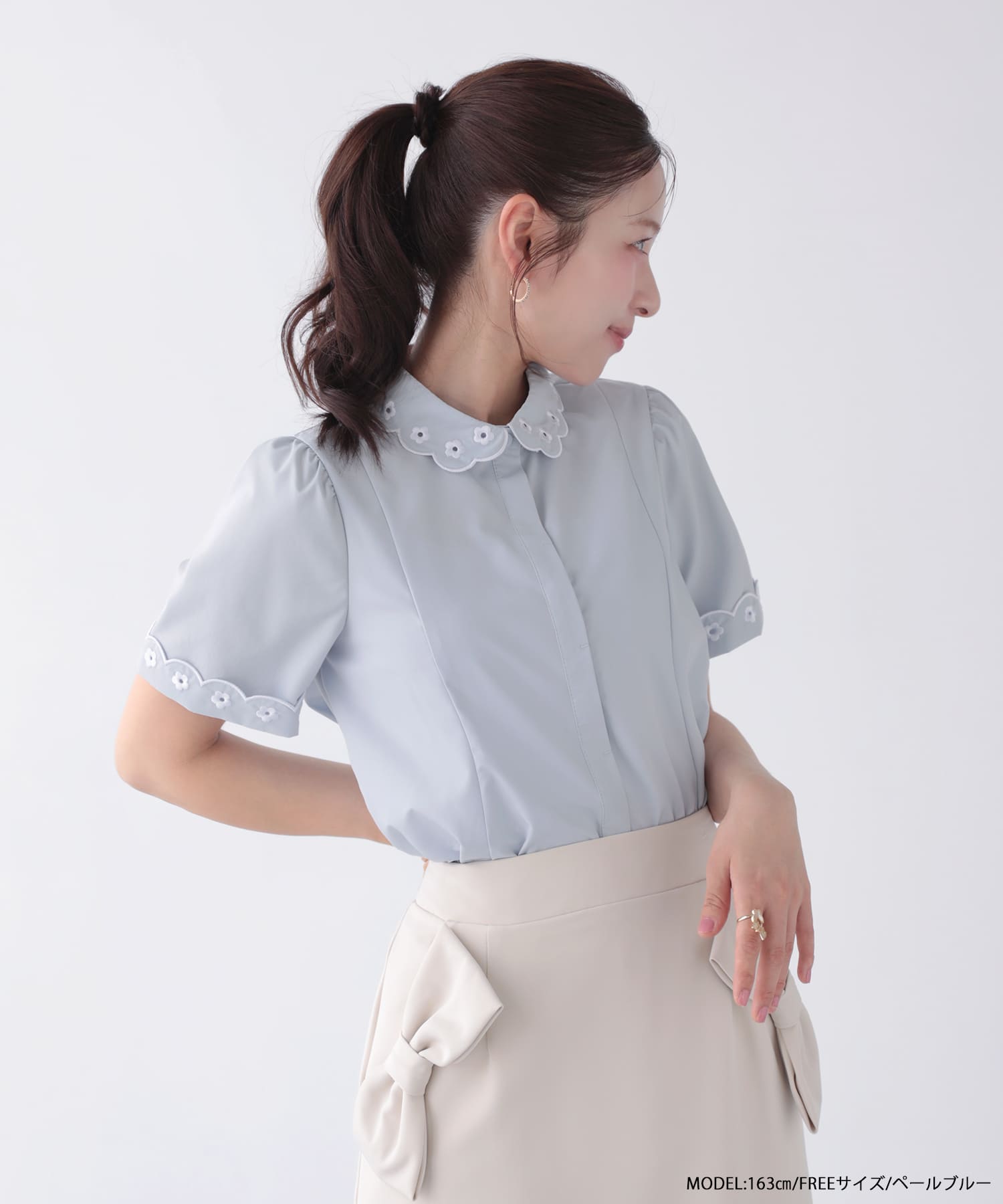 スカラップ刺しゅう襟ブラウス【即納】【宅配便】 | Fit more