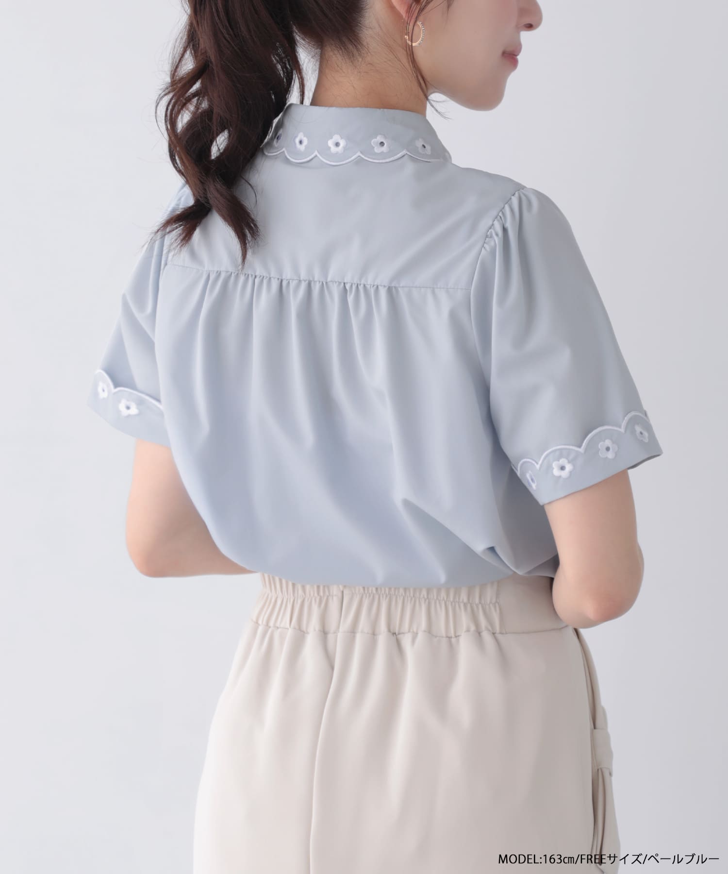 スカラップ刺しゅう襟ブラウス【即納】【宅配便】 | Fit more